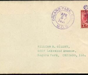 US Illinois, Orlando Park 645 Fancy Cancel Cover, Easter