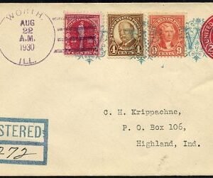 US Illinois, Worth 641, 685, 688, U429 Fancy Cancel Cover, Ornate W