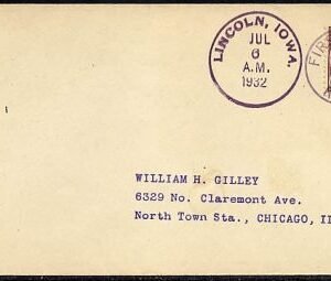 US Iowa, Lincoln 635 Fancy Cancel Cover, First 3c Rate