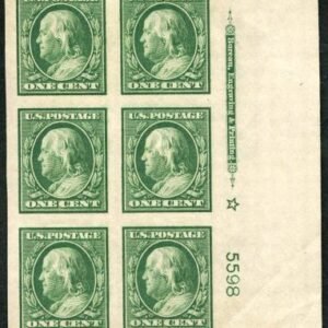 US 383 Washington / Franklin VF + LH Right Plate Block of 6
