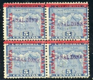 US Possessions - Canal Zone 2 Possessions F - VF Hinged Block of 4 - Disturbed OG, PF Cert cv $1,750