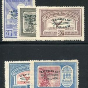 Argentina C25 - C29 H Set 1930 Zeppelin Overprint in Green