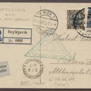 Iceland 1931 Registered PC S.114 Unlisted Variety Flight PC