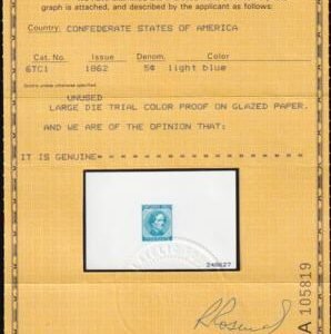 US 1862 Confederates & Possessions 5-ct light blue Die Proof Pristine & Fresh