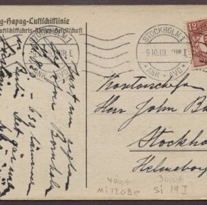 Sweden 1919 "Bodensee" Card on board, with Certificate