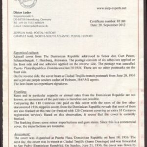 Dominican Republic 1936 Hindenburg 3rd NA Flight w/ Cert