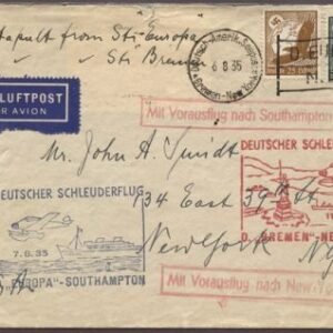 Germany 1935 Double Catapult, Europa & Bremen on Bremen Envelope