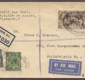 Great Britain 1928 "Ile De France" Catapult w/ 2/6 Seahorse, Rare!