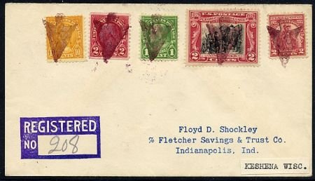 INV-08479itExt_72c9e53e-55b2-4002-8cba-89f30d462300 US Wisconsin, Keshena 599, 632, 642, 651, 657 Fancy Cancel Cover, Indian Arrow Head