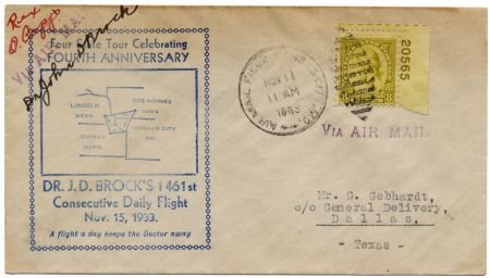 INV-08587itExt_ded7f6de-9298-46ae-b423-58abe517c165 US 1933 FLight a Day Pilot J. D. Brock Signed Cover with 713