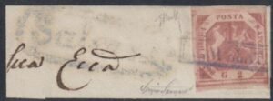 Naples 3c F - VF On Piece Variety, Deep Carmine-Lake - Triple Re-Entry