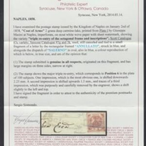 Naples 3c F - VF On Piece Variety, Deep Carmine-Lake - Triple Re-Entry