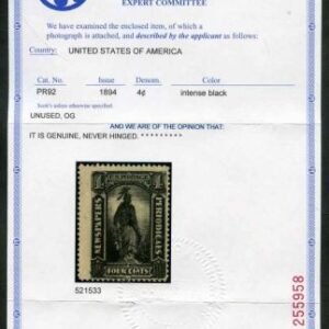 US PR92 Newspapers F + NH Very Fresh PF Cert cv $1,400