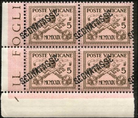 INV-08923itExt Vatican J1 XF NH Strong Shifted Ovpt to left LL Corner Block