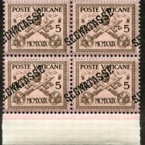 Vatican J1 XF NH LR Block of 4 Ovpt Plate Number 40
