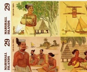 Marshall Is. 572 - 575 Imperf Block of 4 Life in 1800's, Canoe, Music