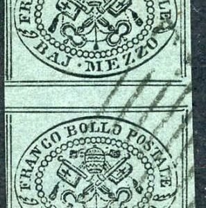 Italian States - Roman States 1 Used Vertical gutter pair - top stamp defective