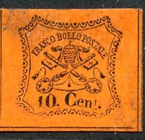 Italian States - Roman States 15 F - VF Mint Hinged Imperf with Original Gum