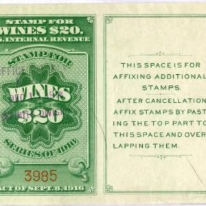 US RE56 Used XF $20 Wine Stamp with Tablet at right