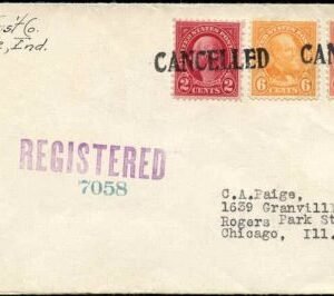 US Indiana, Evansville 554, 561, 638 Fancy Cancel Cover, "Cancelled"