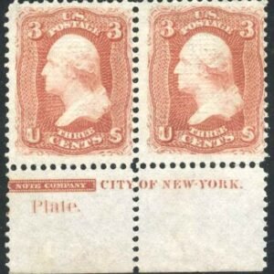 US 94 Early Classics F - VF  No Gum Pair with Bottom Margin and inscription - Fresh color