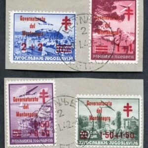 Montenegro 36 - 39 1942 Airmail Semi Postal F - VF Used on Piece