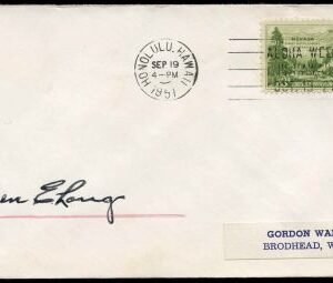 US 999 Autographed Cover, Gov of Hawaii, Oren Long