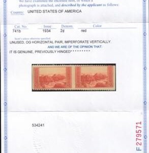 US 741b Error XF NH Horizontal Pair - Imperf Between - Pos. 19-20; PF Cert, Unusually Pristine cv 1,000