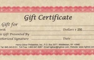 250.00 Gift Certificate