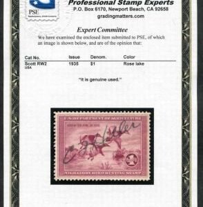 US RW2 Duck Stamp XF Used with PSE Cert