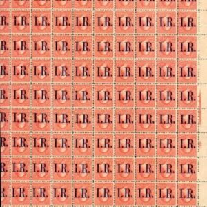 US R155c Revenue 1898 2c 1R ovpt Inverted on Type III Carmine full sheet
