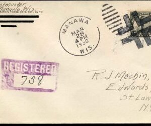 US Wisconsin, Manawa 623 Fancy Cancel Cover, Crossraods