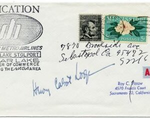 US 1337 Houston Metro  Airlines Dedication Cover Signed by Sen. Henry Cabot Lodge Jr.