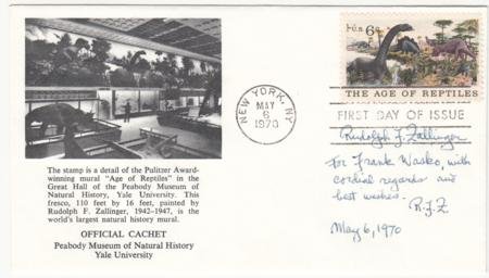 INV-10612itExt_6e68d671-b88f-4b43-95ef-8474a6208c02 US 1390 FDC Signed by Rudolph Zallinger, Artist, Dinosaur