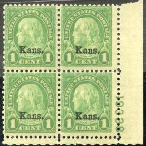US 658 Fine NH Kansas Overprint Plate Block 19338 LR cv $90