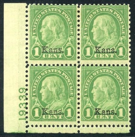 INV-10746itExt_5e036945-8978-4e82-90d8-666e6fb80142 US 658 Ave - F LH Kansas Overprint Plate Block 19339 LL cv $60
