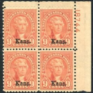 US 667 VF NH Kansas Overprint Plate Block 18744 UR cv $400