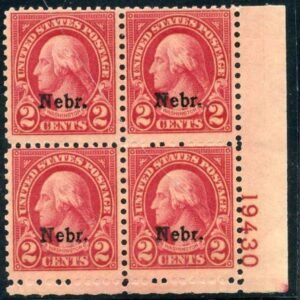 US 671 Fine NH Nebraska Overprint Plate Block 19430 LR cv $90