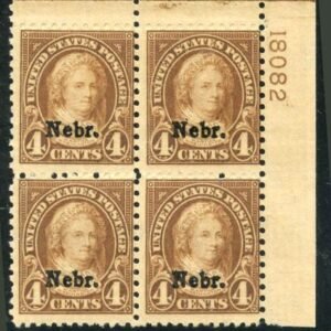 US 673 Ave - F NH Nebraska Overprint Plate Block 18082 UR cv $425