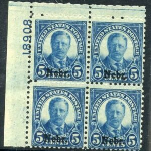 US 674 JF Mint NH Nebraska Overprint Plate Block 18908 UL cv $425