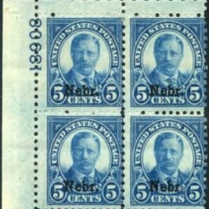 US 674 Ave LH Nebraska Overprint Plate Block 18908 UL cv $300
