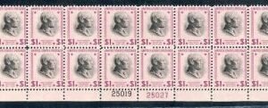 US 832c Red Violet bottom plate strip of 20 F - VF NH