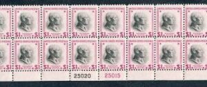 US 832g Bright Magenta Bottom Plate Strip of 20 Ave - F - VF