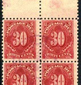 US J57 Postage Dues Used F - VF with light cancel - 3mm block of 4 cv $325