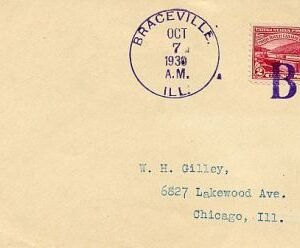 US Illinois, Braceville 681 Fancy Cancel Cover, Solid "B" Cancel