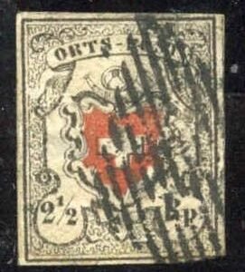 Switzerland 1 Used VF with Small, Thin Black Grid Cancel cv $1,500