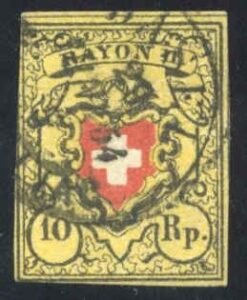Switzerland 8b Used F Orange Yellow 3 Margin cv $250