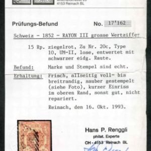 Switzerland 12 F - VF Used - Renggli Cert cv $100