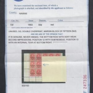 US Possessions - Hawaii 72f Mint F NH Faint Double Ovpt Type III HPS Cert cv $1,600