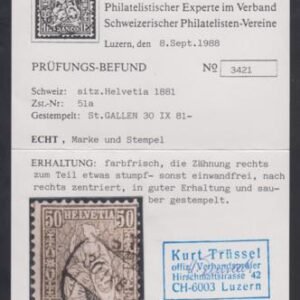 Switzerland 67 Used F Centered Right, Trussel Cert cv $475